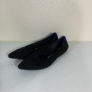 Rothys The Point Black Blue Trim Fabric Ballet Flats Womens Size 8.5 Shoes
